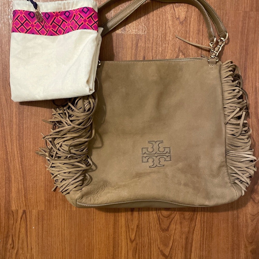 Suede Tory Burch tote with Tassels